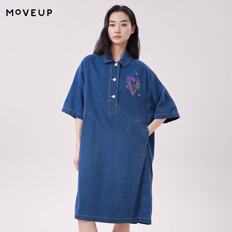 Embroidery Cat - Robe en denim Lyocell MOVEUP à