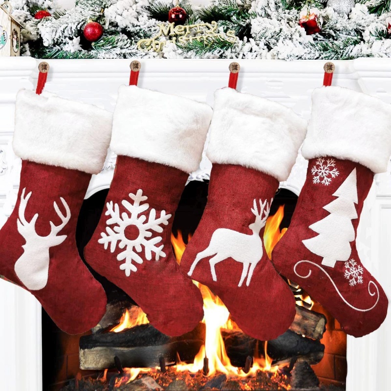 Embroidery Xmas Stocking - Bas de père noël rouge, sacs