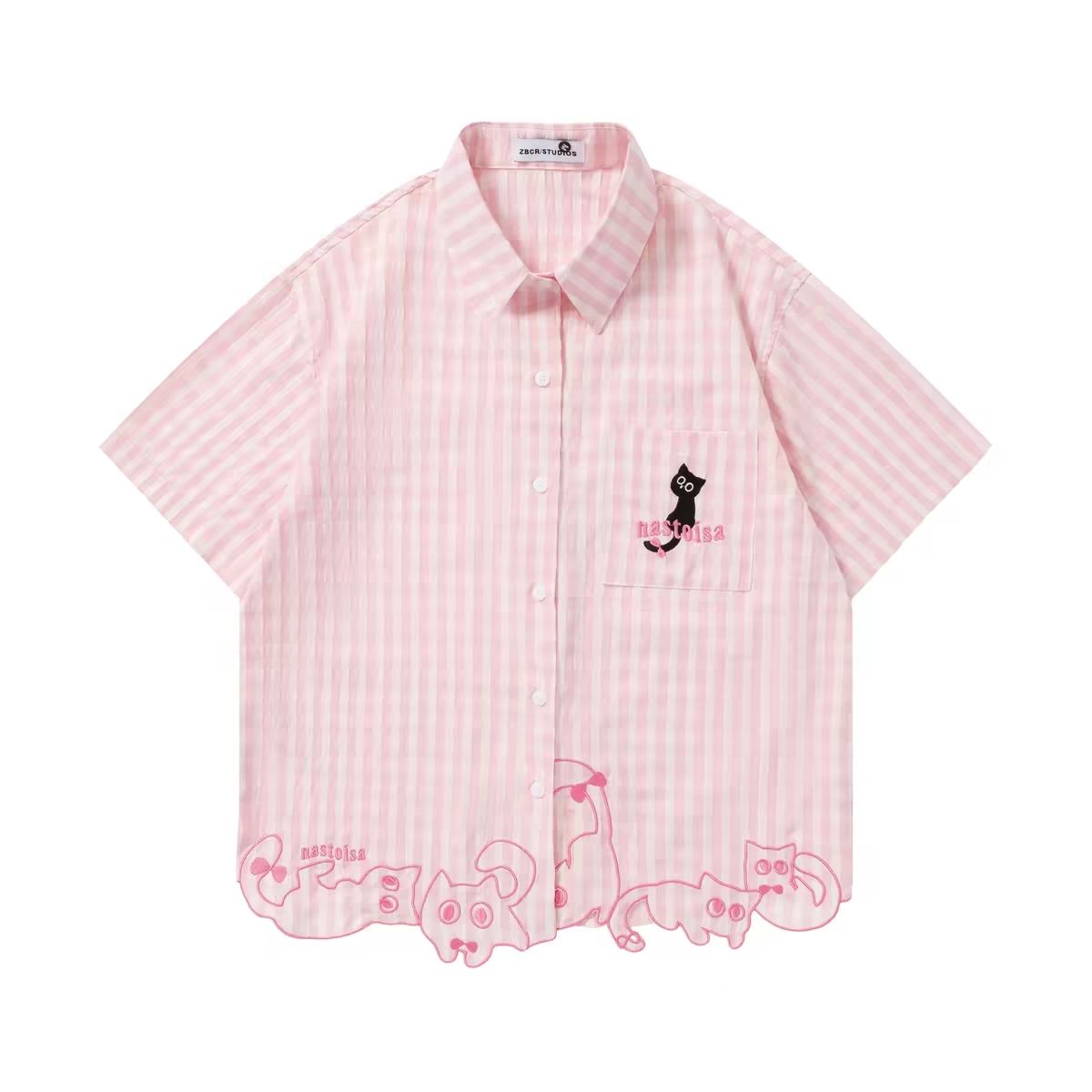 Embroidery Cat - Chemise boutonnée chic et amusante à