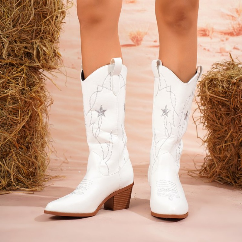 Embroidery Details - Bottes pour femmes mi-mollet à bout
