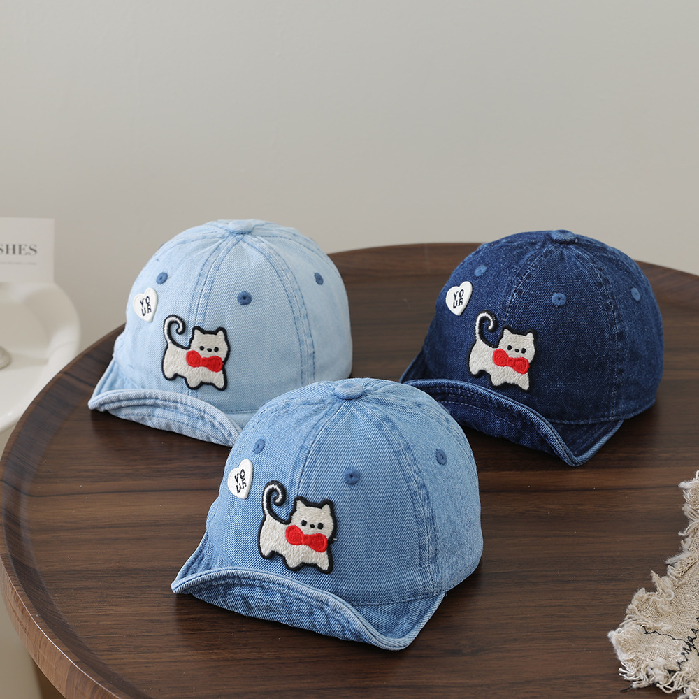 Embroidery Cat - Casquette de baseball en jean lavable
