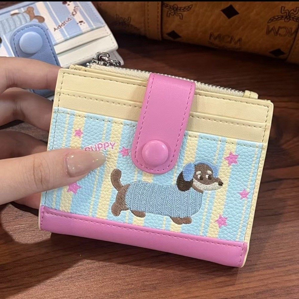 Embroidery Wallet - Portefeuille court brodé teckel de Style