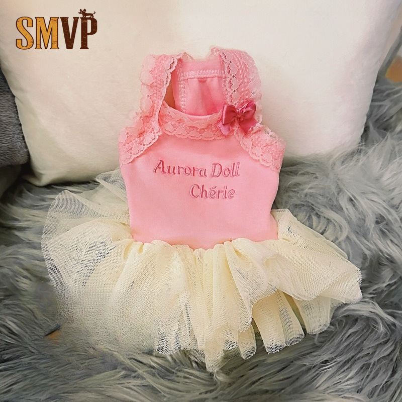 Embroidery Cream - Robe de princesse tutu rose en