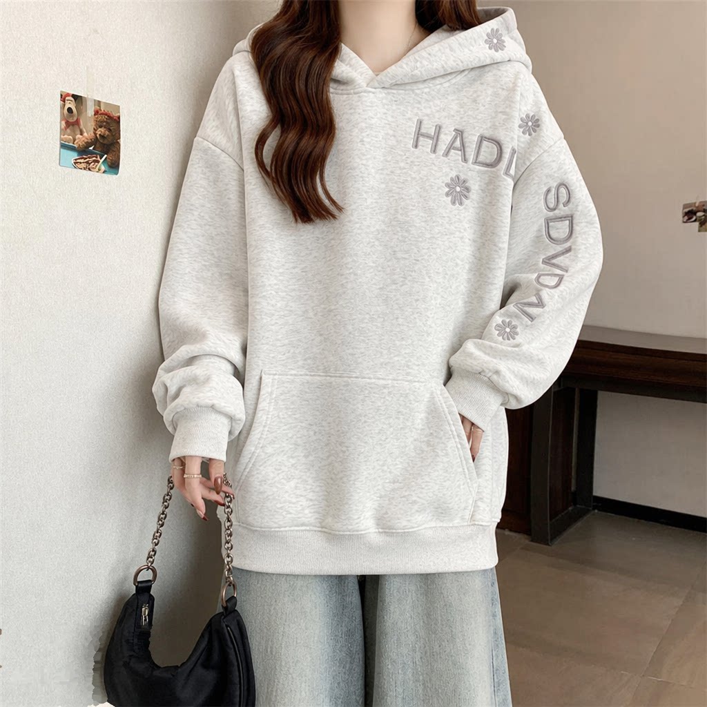 Embroidery Letter N - Sweat à capuche uni pour femme,