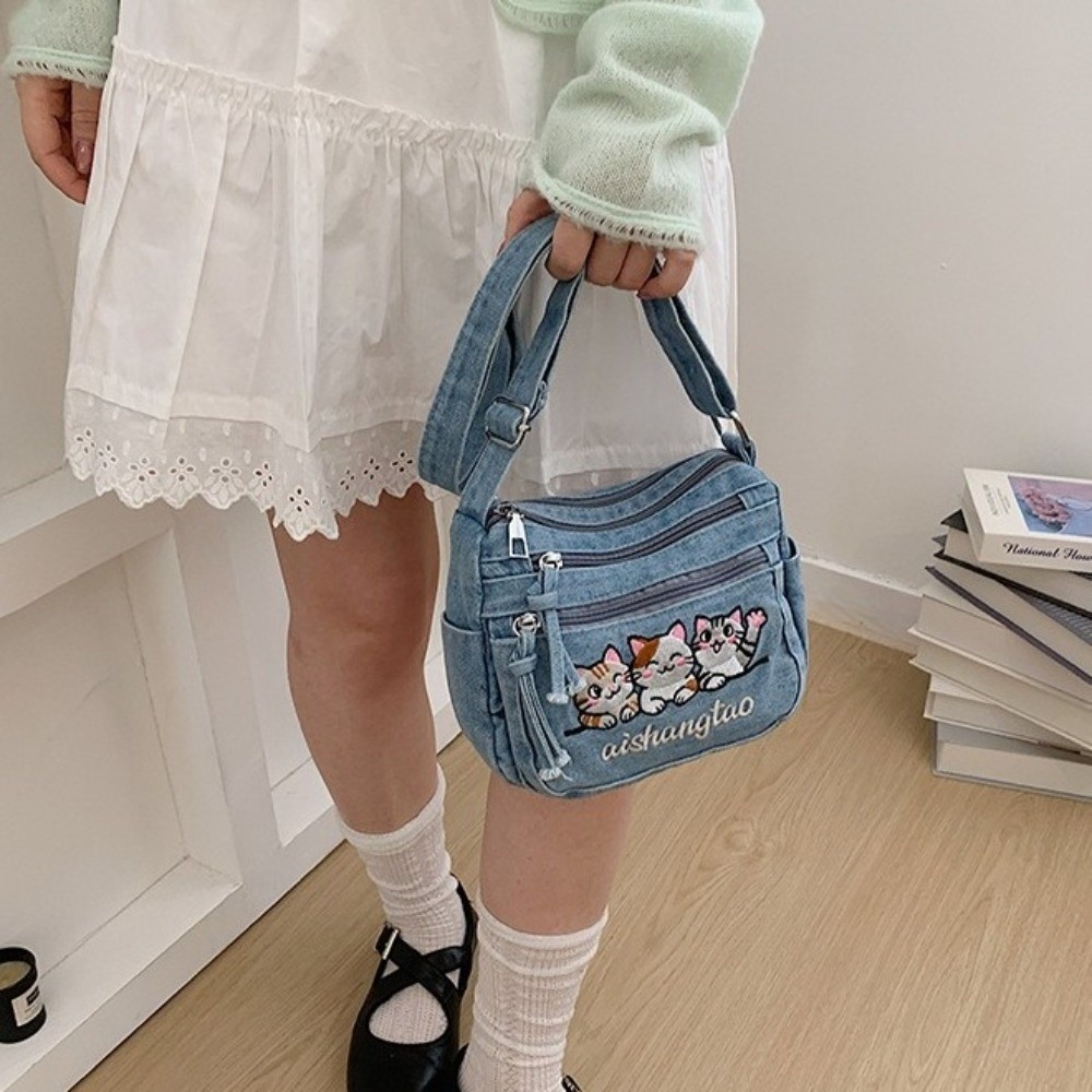 Sac bandoulière vintage en jea - Embroidery Cat avis et prix