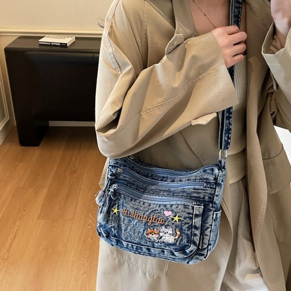 Sac bandoulière vintage en jea - Embroidery Cat avis et prix