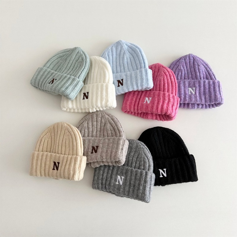 Bonnet en tricot de Style coré - Embroidery Letter N avis et prix
