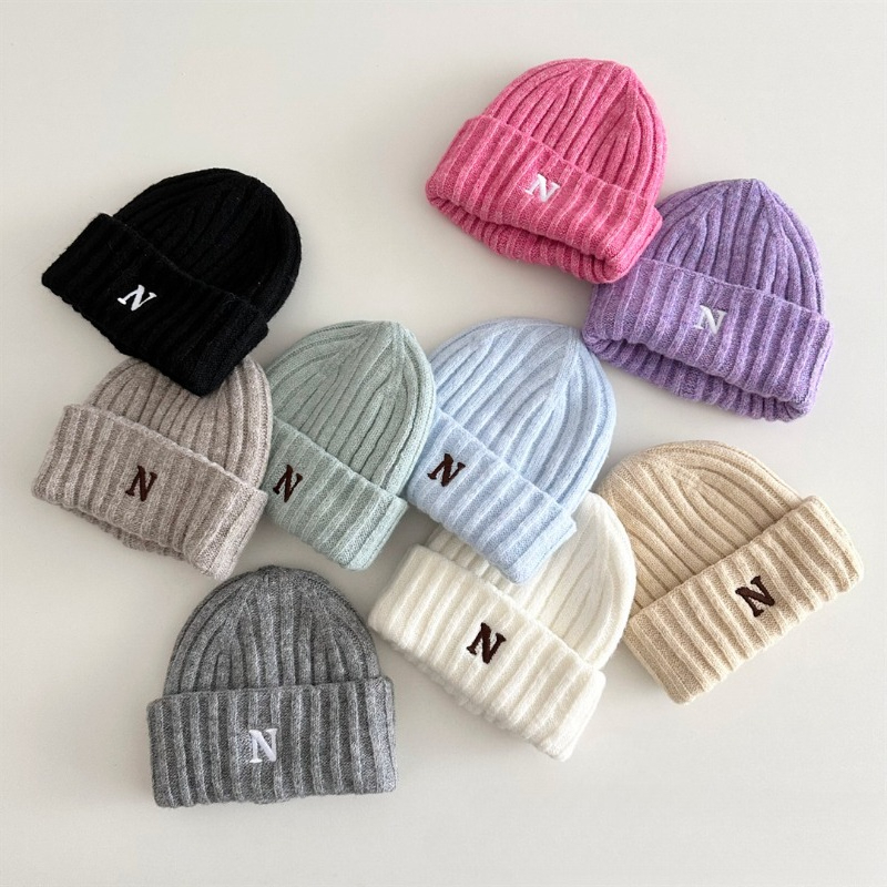 Bonnet en tricot de Style coré - Embroidery Letter N avis et prix