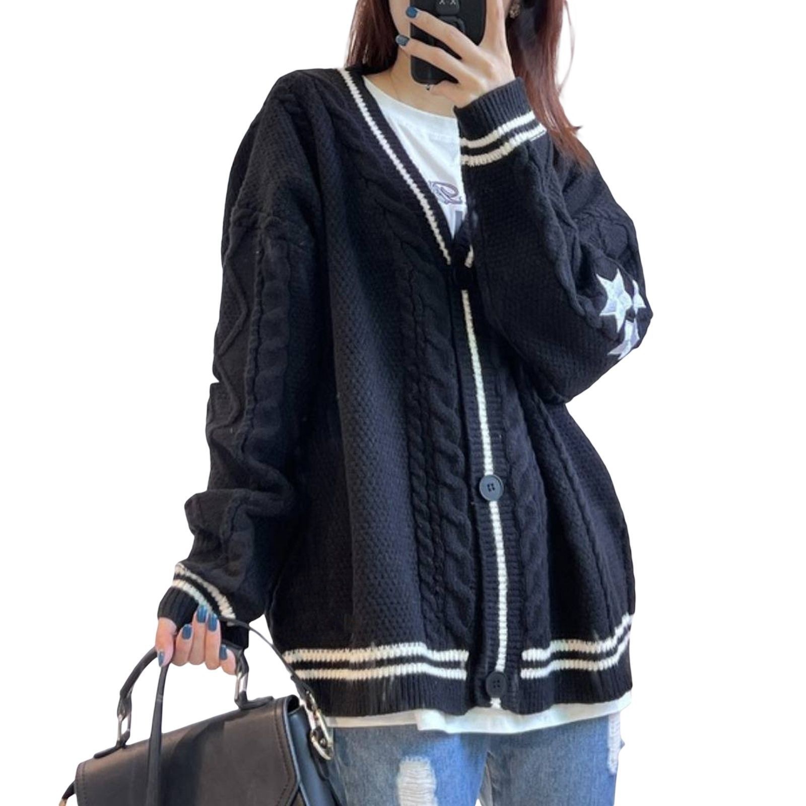 Cardigan Vintage Femme en Mail - Embroidery Letter N avis et prix
