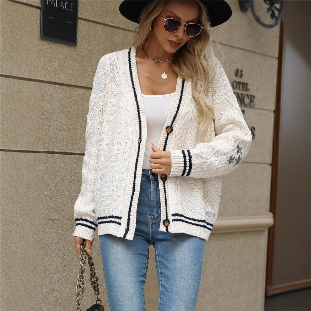 Cardigan Vintage Femme en Mail - Embroidery Letter N avis et prix