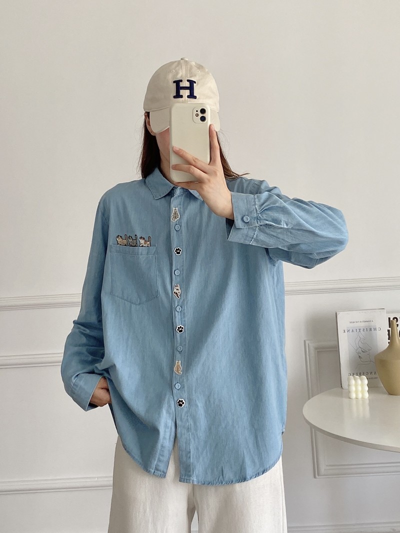 Nouvelle chemise en jean à man - Embroidery Cat avis et prix