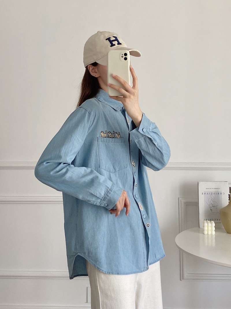 Nouvelle chemise en jean à man - Embroidery Cat avis et prix