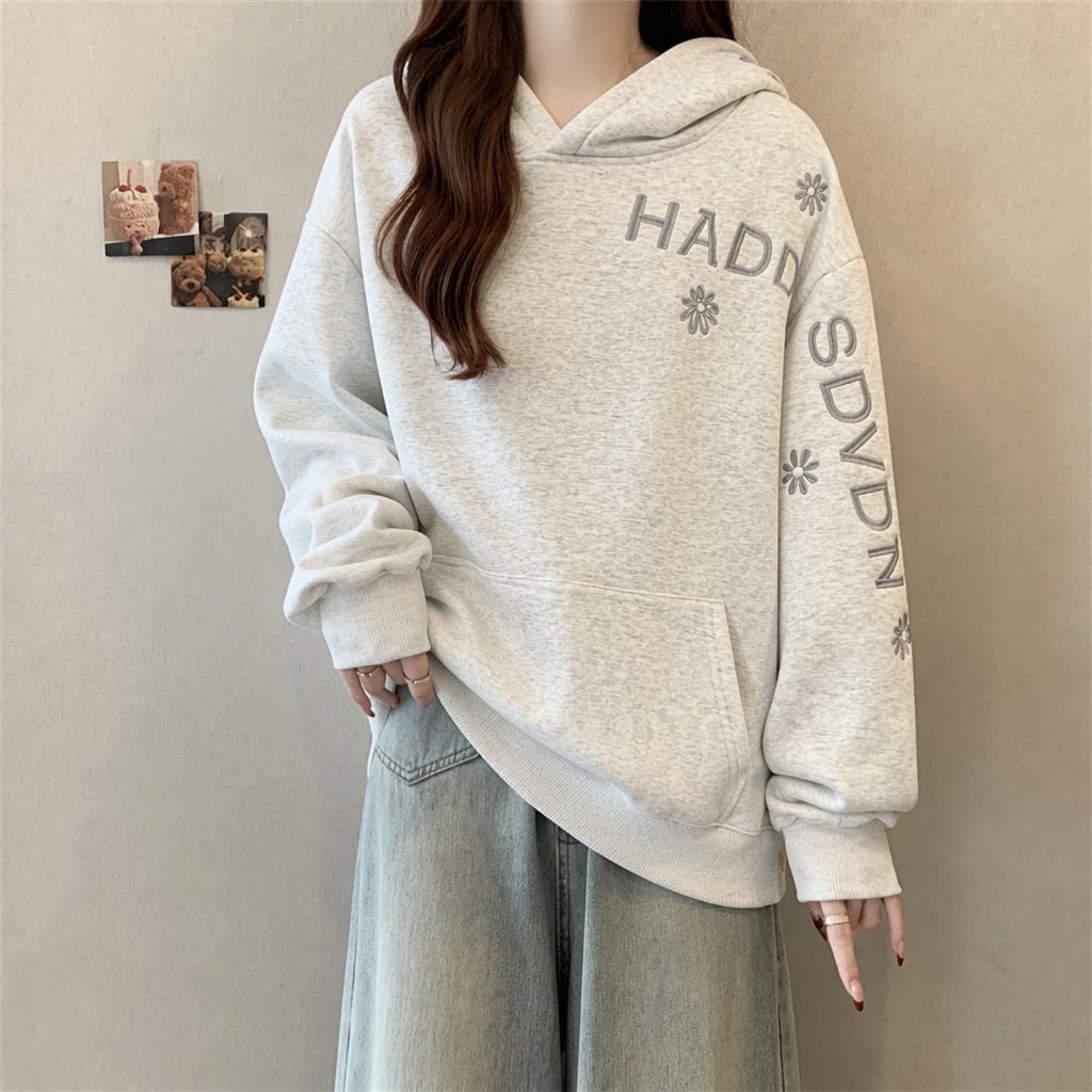 Sweat à capuche uni pour femme - Embroidery Letter N avis et prix