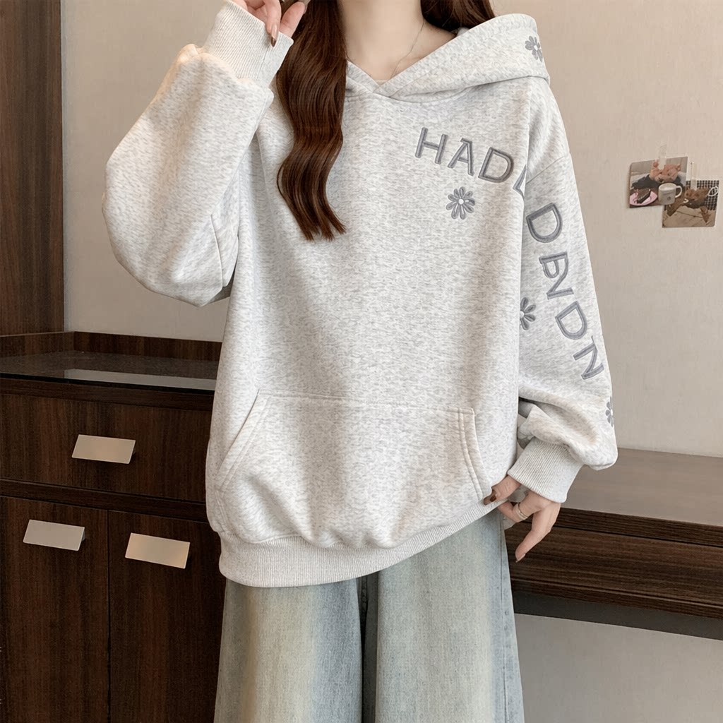 Sweat à capuche uni pour femme - Embroidery Letter N avis et prix